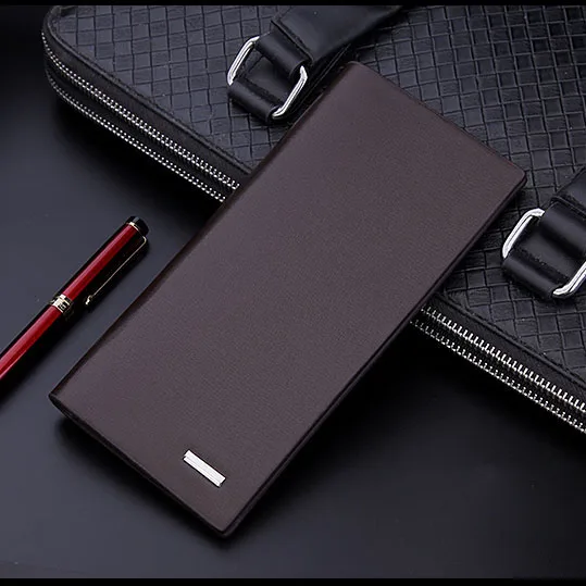 Coffee Мужской кошелек из микрофибры, кожаный Длинный кошелек, carteira masculina hombre billeteras thin porte, мужские кошельки из натуральной кожи - Цвет: Coffee