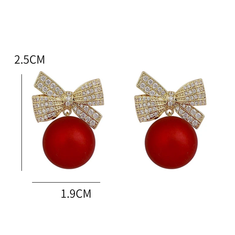 

Fashion Crystal Bow Knot Stud Earrings For Women Pearl Cherry Flowers Rhinestone Red Earring Girls Party Christmas Jewelry Gifts