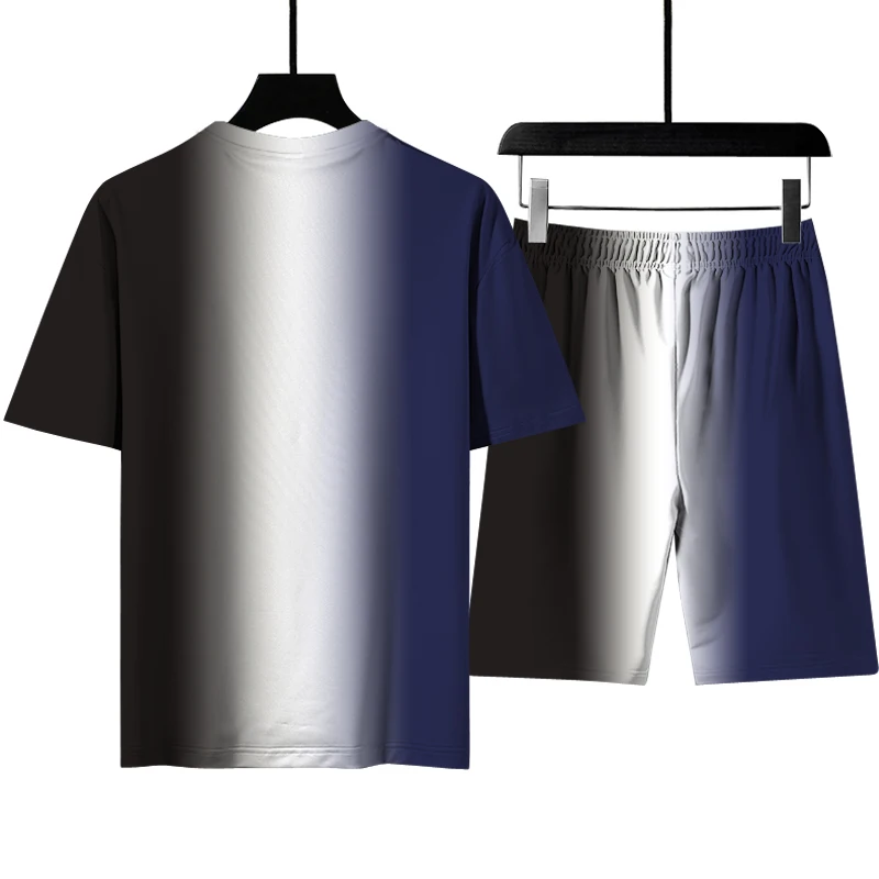 

2021 summer new men's fashion leisure multicolor gradient T-shirt set 3D digital printing leisure sports shorts T-shirt s-6xl
