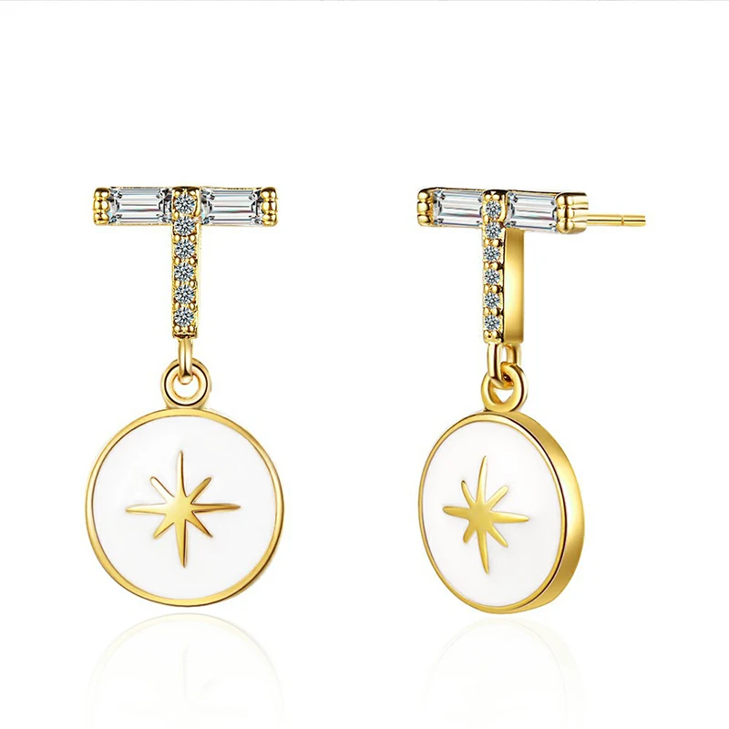 

Newest Fresh T-Letter Anise Star Pattern Drop Earrings AAA Zircon Stone Simple Dangle Pierce Earring Stud Jewelry Accessories