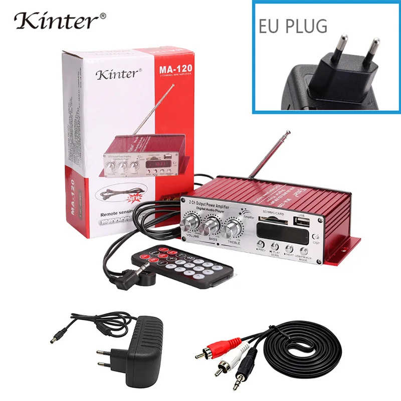 EU Plug Kinter MA-120 мини усилитель аудио 2.0CH 20 Вт DC12V с USB SD FM воспроизведение стерео звук питания адаптер питания для дома автомобиля мотоцикла - Цвет: EU Plug