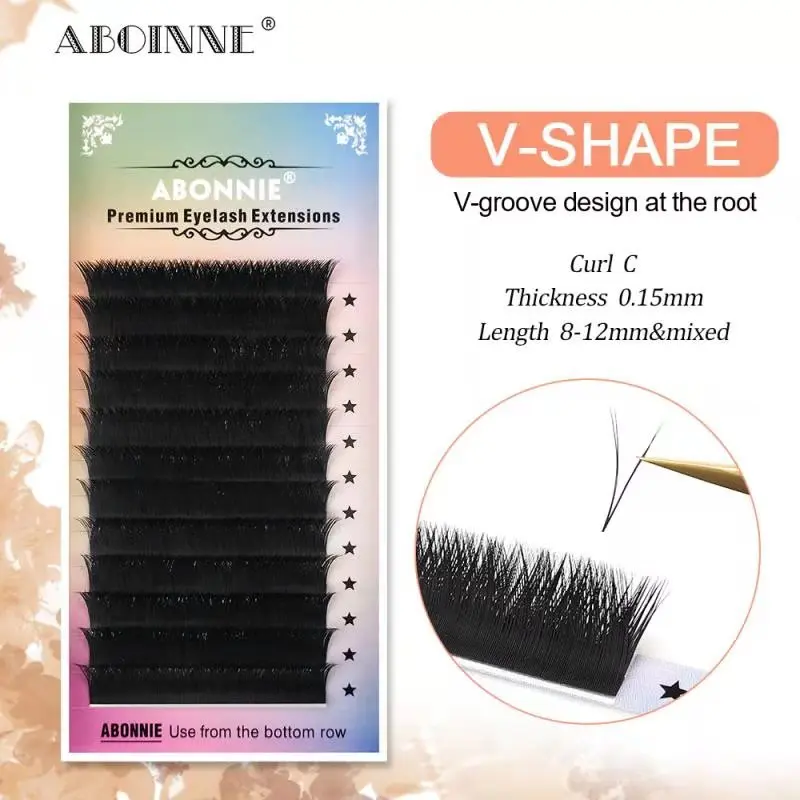 

Abonnie Matte Ellipse Flat Lashes Split Eyelash Extensions Individual Volume Lash 0.15 C 8-12mm Flat Split Makeup Lash