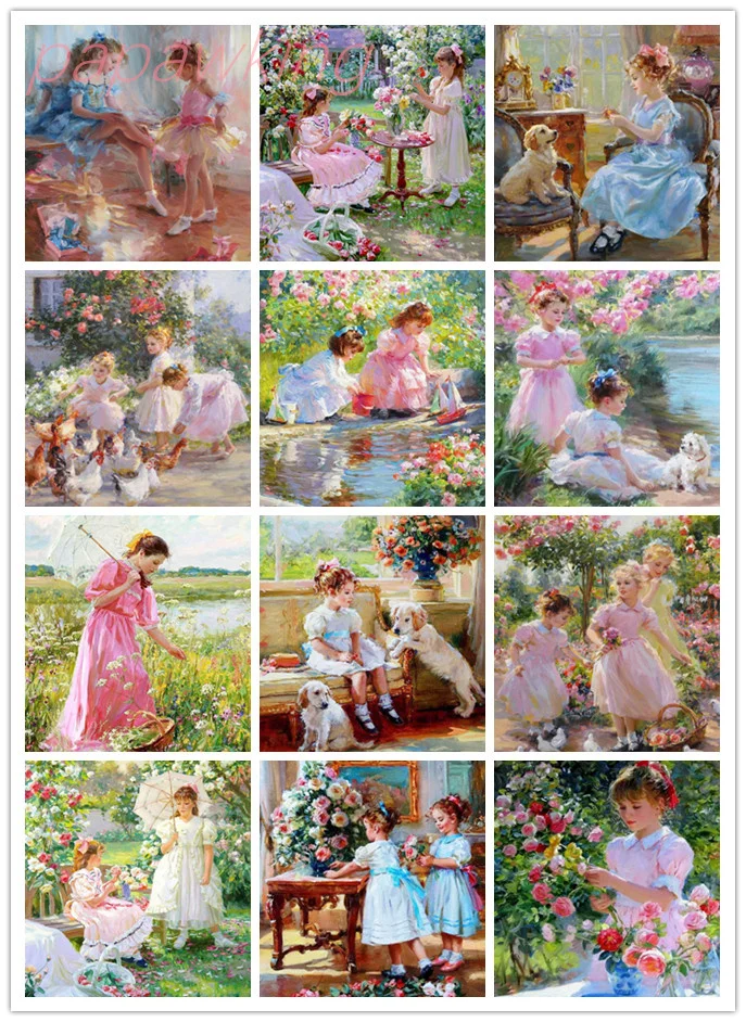 

5D Diy Diamond Painting Full Drill Flower Girls Cross Stitch Kit Garden Flower Diamond Embroidery Rhinestone Art Home Decoration