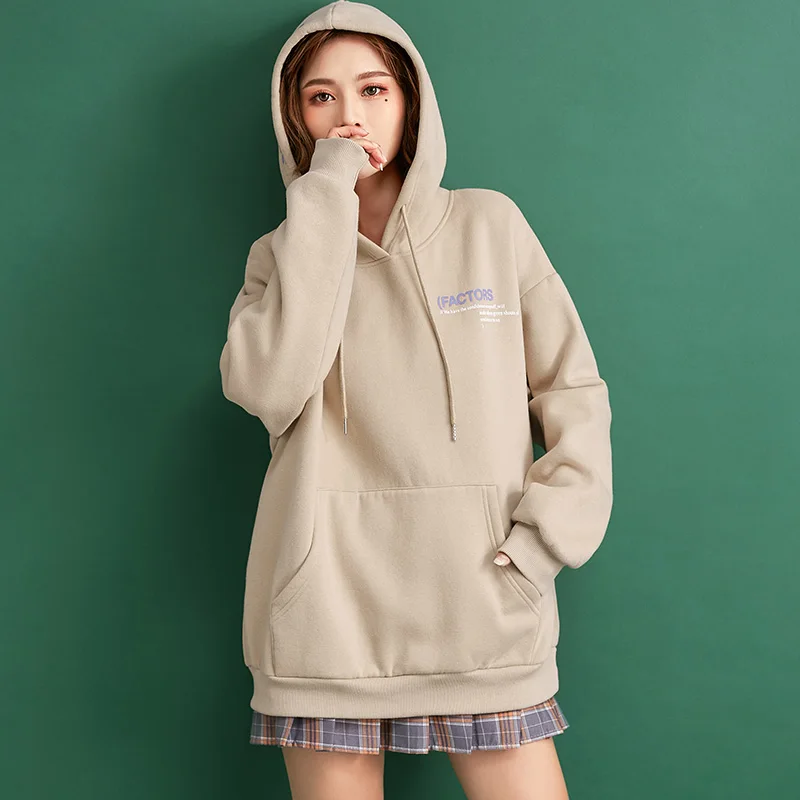 

Fashion Autumn and Winter Fashion Sweater Pullover Loose Plus Size Casual Plus Velvet Thick Letter All-match Hooded Sweater Top