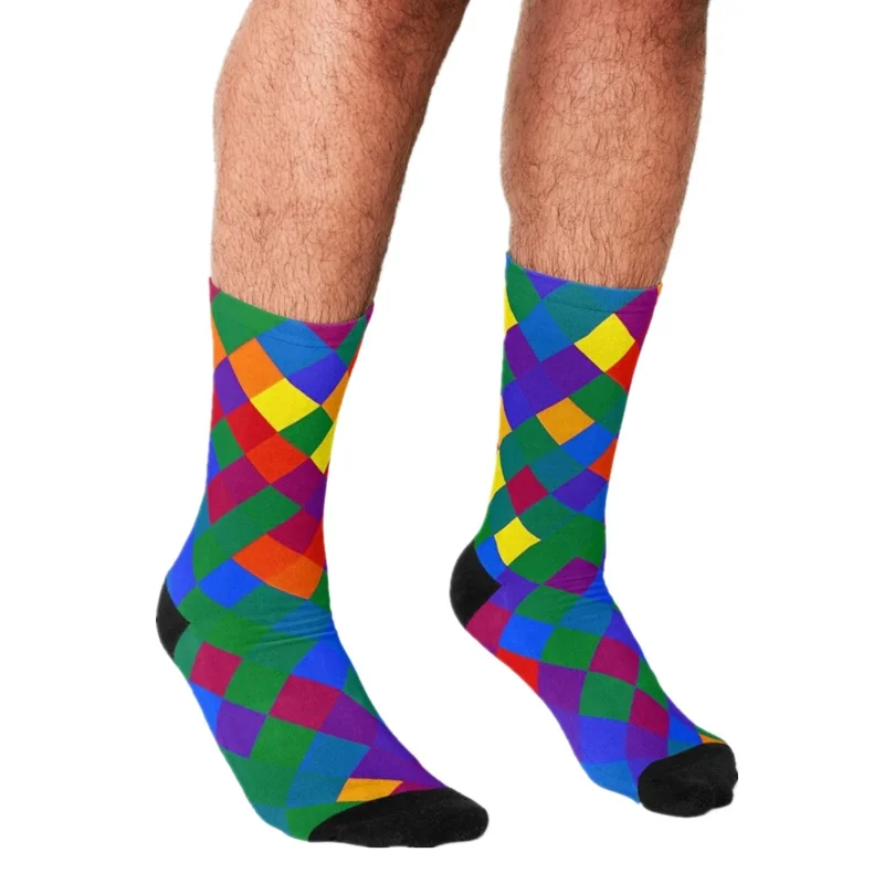 

Men Socks harajuku Rainbow Gay Pride Socks Printed Happy hip hop Novelty personality Skateboard Crew Casual Crazy Funny Socks