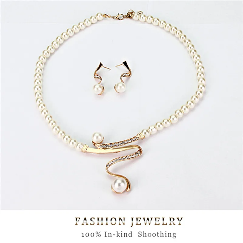 

1 Set Women Bridal Wedding Party Pearl Rhinestone Necklace Earrings Jewelry Set 1 Pcs Necklace And 1 Pair Earrings