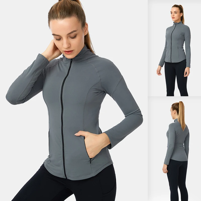 Women Yoga Shirt Sportswear Longsleeve Jacket Zip Sports Top Winter Warm Fitness Coats Workout Gym Clothing Yoga Top Female