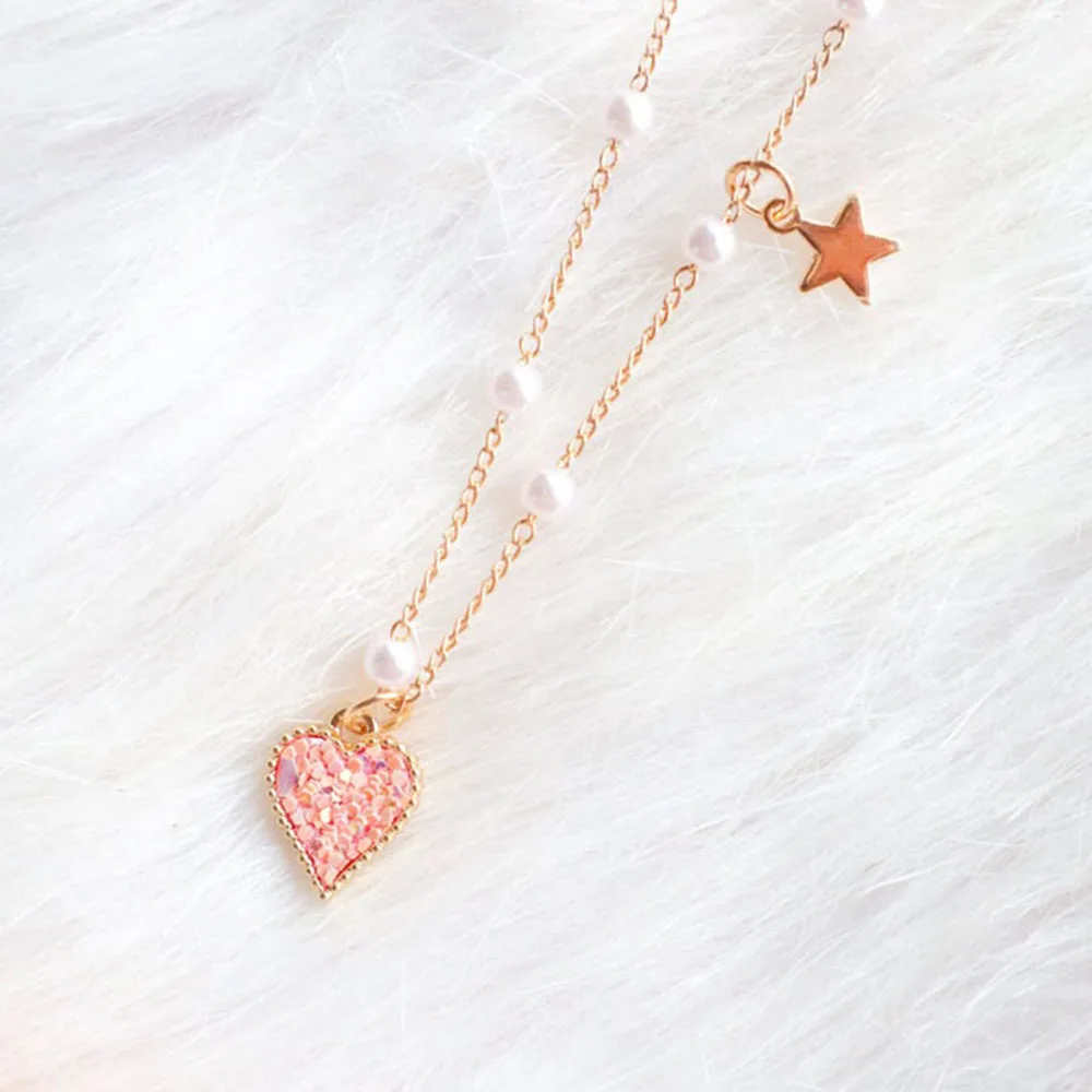 Япония Корея розовый кулон любовь Золотая Звезда Ожерелье Длинная цепочка для