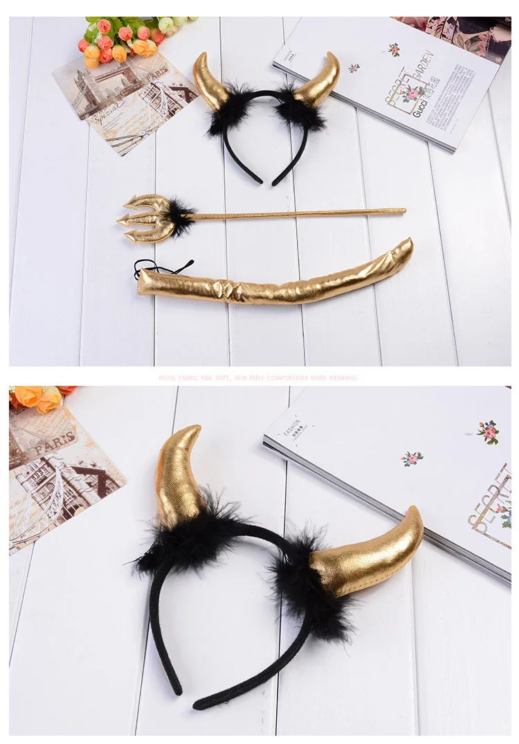 

3 шт./компл. Золотая фотосессия ободок для волос с изображением демона хвост вилка для женщин девочек реквизит для косплея маскарадвечерние ...