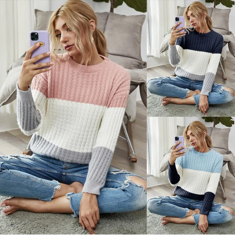 

Contrasting color sweater for fall/winter 2021 new loose hooded contrast sweater jacket