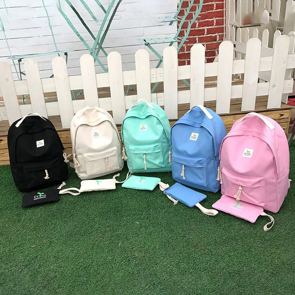 Newest 2020 Women Backpack 2 pcs/set Solid Casual Canvas Backpacks For Adolescent Girls Rucksack ZX283701 |