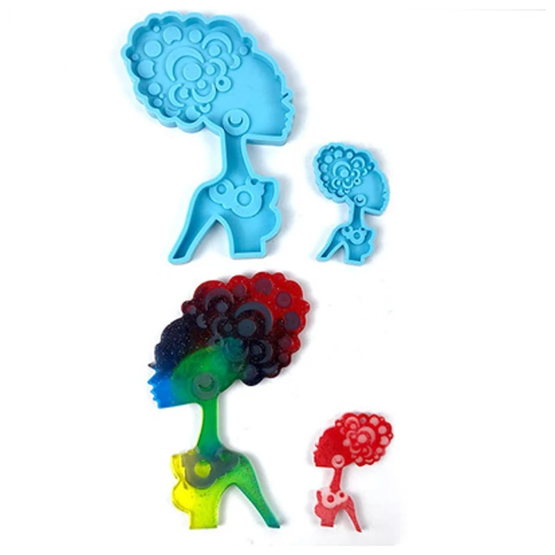 

Curly Hair Women Shape Coaster Cup Mat Pad Resin Mold Keychain Silicone Mould