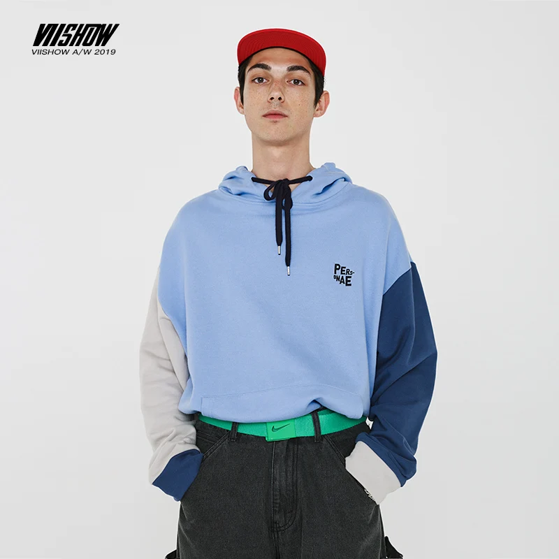 VIISHOW мужская хлопковая толстовка с капюшоном отстроченными рукавами толстовки
