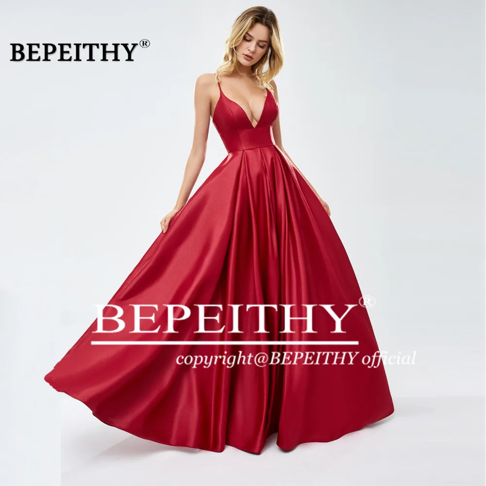 BEPEITHY сексуальное длинное вечернее платье на тонких бретельках красное с