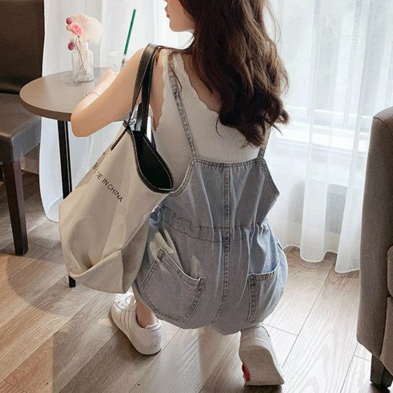 

Denim Rompers Women Summer Korean Loose Adjustable Sweet Simple Chic Female Streetwear All-match Harajuku Leisure Lady Playsuits
