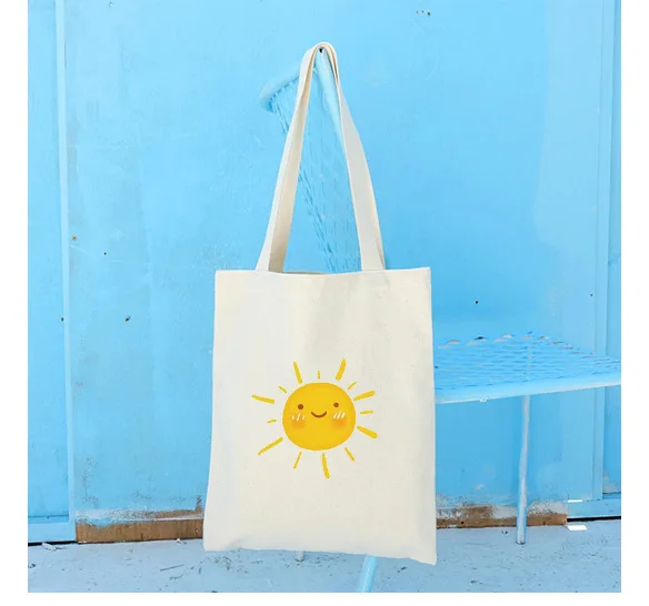 Женские холщовые сумки через плечо черные для покупок с принтом от солнца