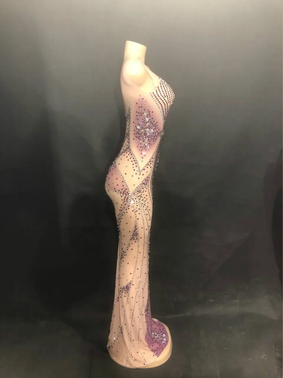 Блестящие фиолетовые стразы женское длинное Сетчатое платье для дня рождения