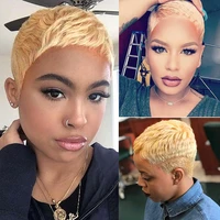 short human hair wigs pixie cut straight remy indian hair for black women machine made highlight color cheap glueless wig