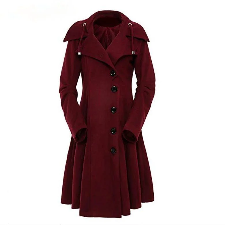 

2021 New Fashion Long Medieval Trench Woolen Coat Gothic Overcoat Women Black Stand CollarWomen Coat Vintage Femme Outweat