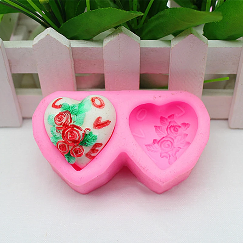 Счастливый розовый Валентина Сердце Любви Роза Силиконовое Мыло DIY Плесень Свеча
