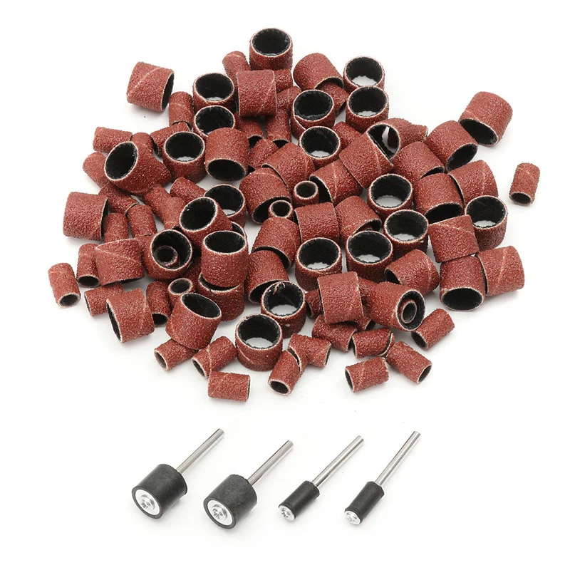 

100pcs Drum Sanding Bands W/4 Mandrels Kit For Polishing Metals Wood Plastic Set Roller Belt+Mandrel Power Tools Sandpaper Set