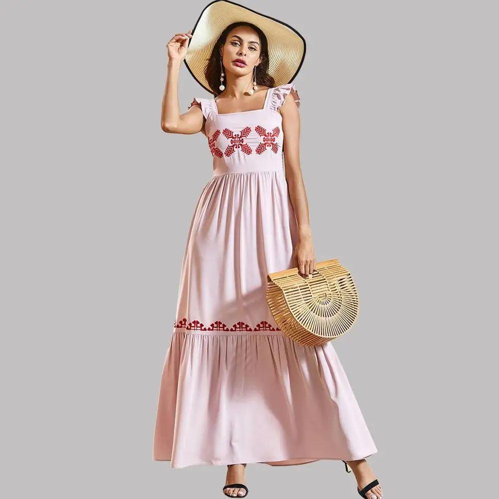 Женское платье макси размера плюс с вышивкой и рюшами летнее праздничное без
