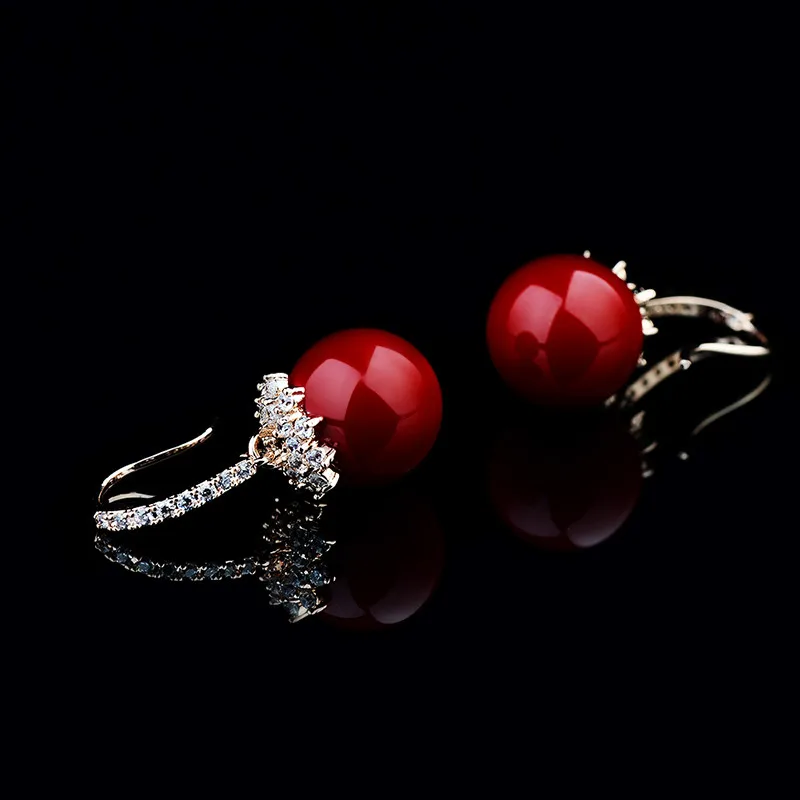 Сережки Красные Большие Коралл Серьги Крупные Шары Женские Свадебные Висячие