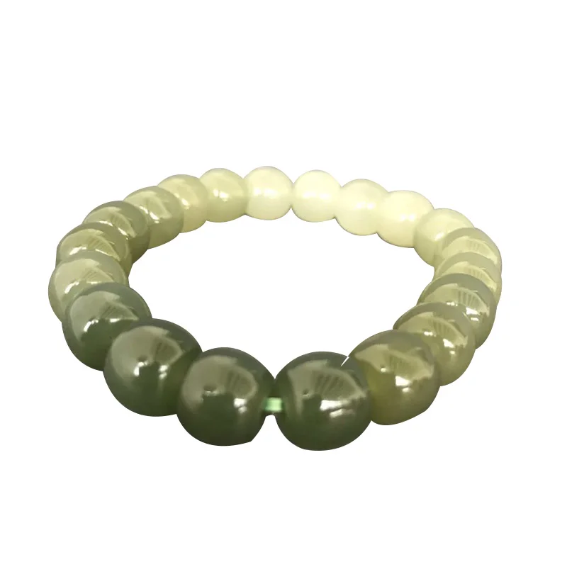

Natural High-grade HeTian Jade Bracelets Lucky Amulet Gradient Multicolor Jade Stone Round Beads Bracelet For Women Men