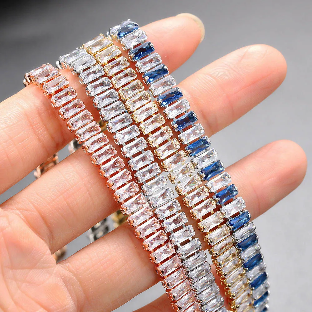 

2022Womens Fashion Bracelet Single Row Rectangular Multicolor Copper Jewelry Zircon Bracelet Multicolor Optional Womens Bracelet