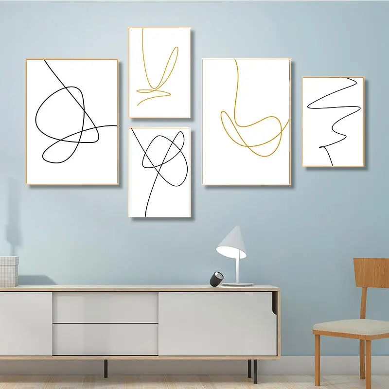 Абстрактные непрерывные One Line Рисование стены Искусство Постеры-холсты принты