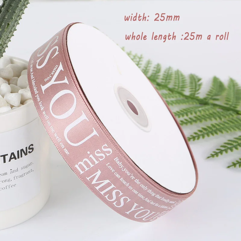 50 Yards Miss You Printed Ribbon Roll Grosgrain 25mm For Bow Craft Wedding Party DIY Decoration Gift packaging accessories | Дом и сад