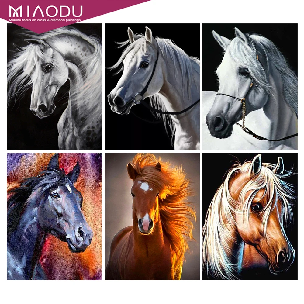 

Miaodu Diamond Embroidery 5D DIY Diamond Painting Animal Horse Round Drill Rhinestone Mosaic Painting Cross Stitch Decoration