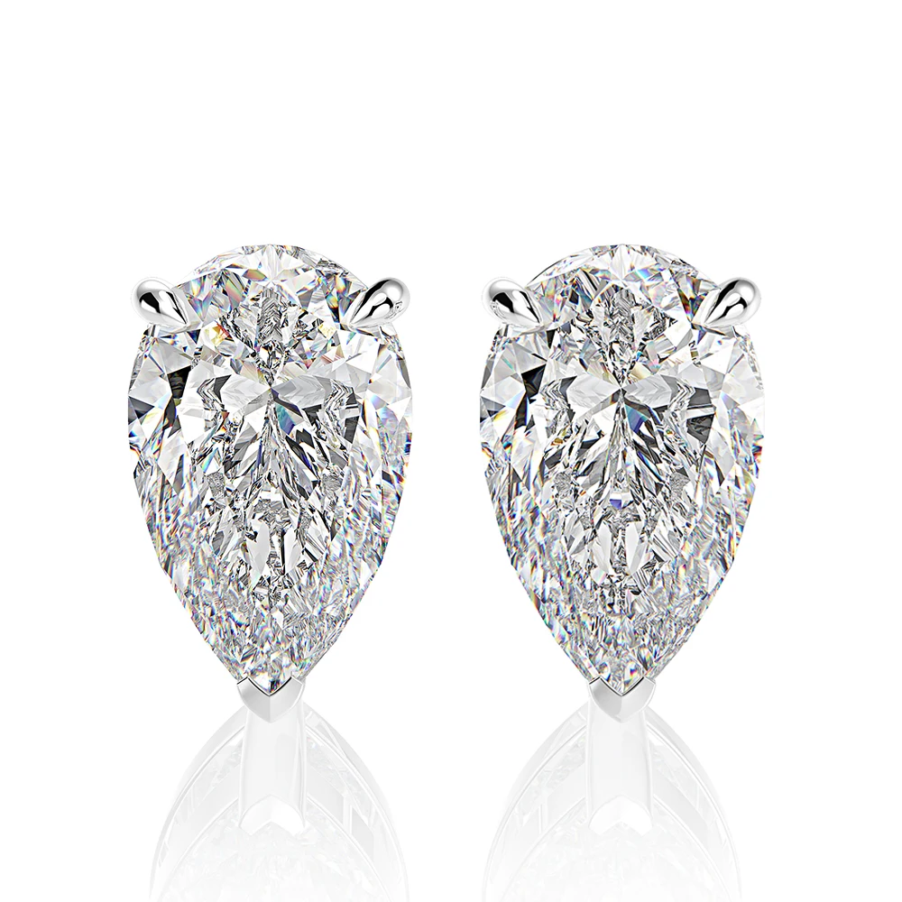 Rainbamabom 925 Sterling Silver Pear Water Drop Created Moissanite Gemstone Ear Studs White Gold Earrings Fine Jewelry Wholesale