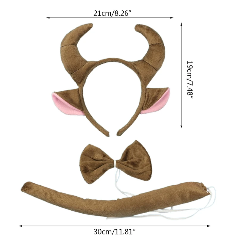 Y1UE Животное Корова Косплей Милые Фантазийные Карнавальные Партии Аксессуары Подарки с Ободками на Голову с Рогами, Хвостом и Бабочкой для Взрослых и Детей.