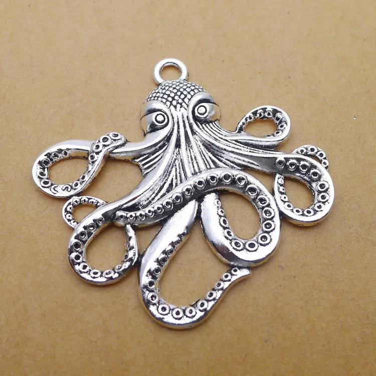 

2 pieces/lot 54*57mm Antique silver color Metal Alloy Big octopus Charm Bracelet Necklace Pendant Key chain DIY accessory
