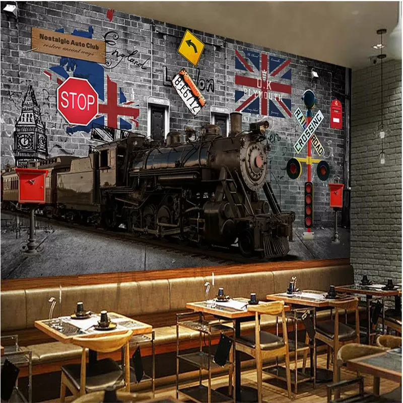 Настенная бумага 3D европен Ретро Ностальгический Британский Поезд Автобус