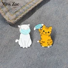 Эмалированная заколка Life First в виде животного, ИНДИВИДУАЛЬНАЯ ЗАЩИТА кошки, маски, Шпилька для лацкана, мультяшный веселый значок, ювелирные изделия, подарок для детей