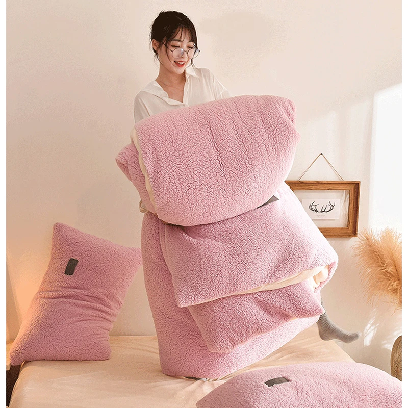 

Solid Lamb Cashmere bedding set 2019 New thicken Flannel Fleece bed linens Velvet duvet cover set sandred bed cover pillowcase