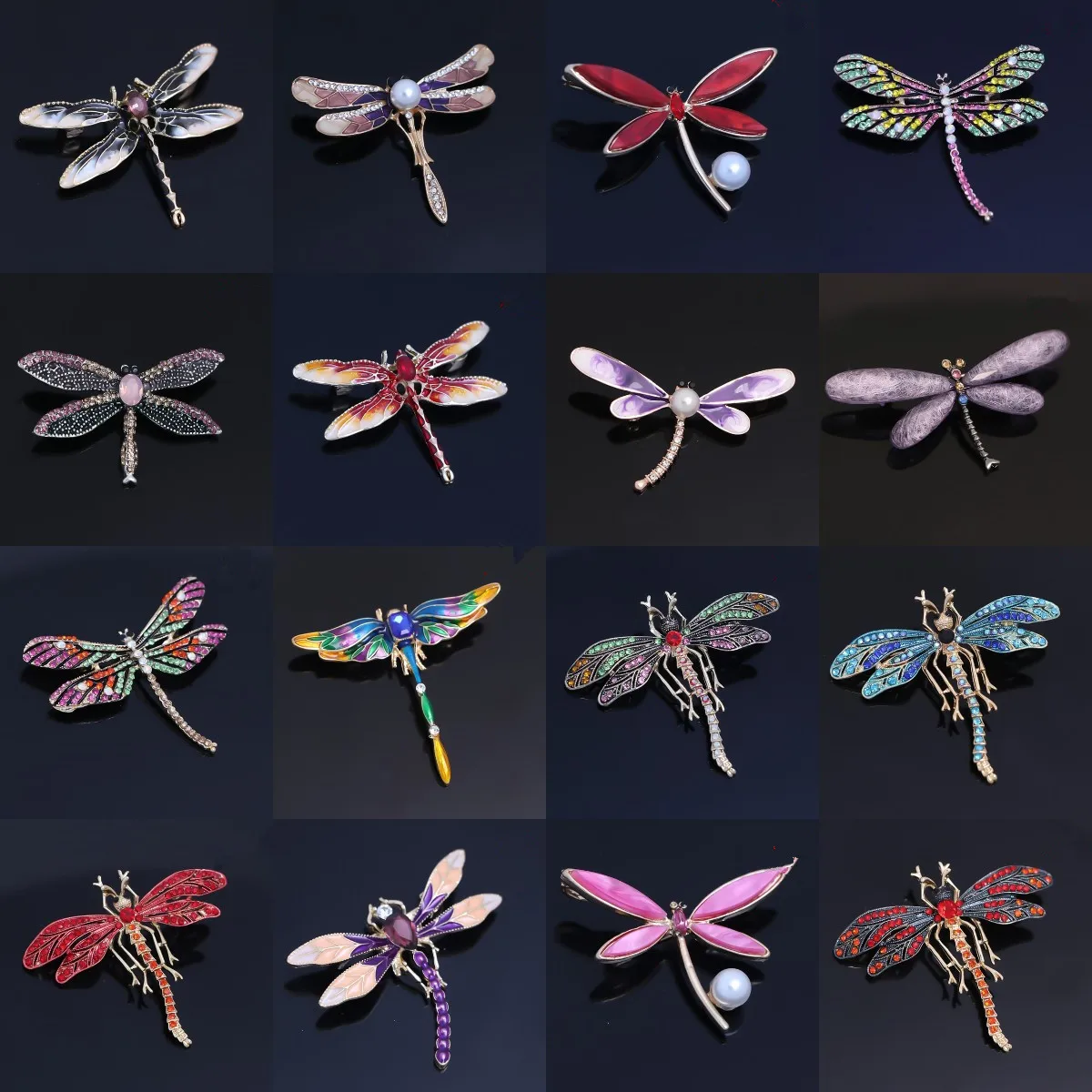 

Exquisite Chic Animal Brooch Pin Wings Color Spread Wings Dragonfly Rhinestone Dripping Oil Brooch Costume Decoration Brooch Pin