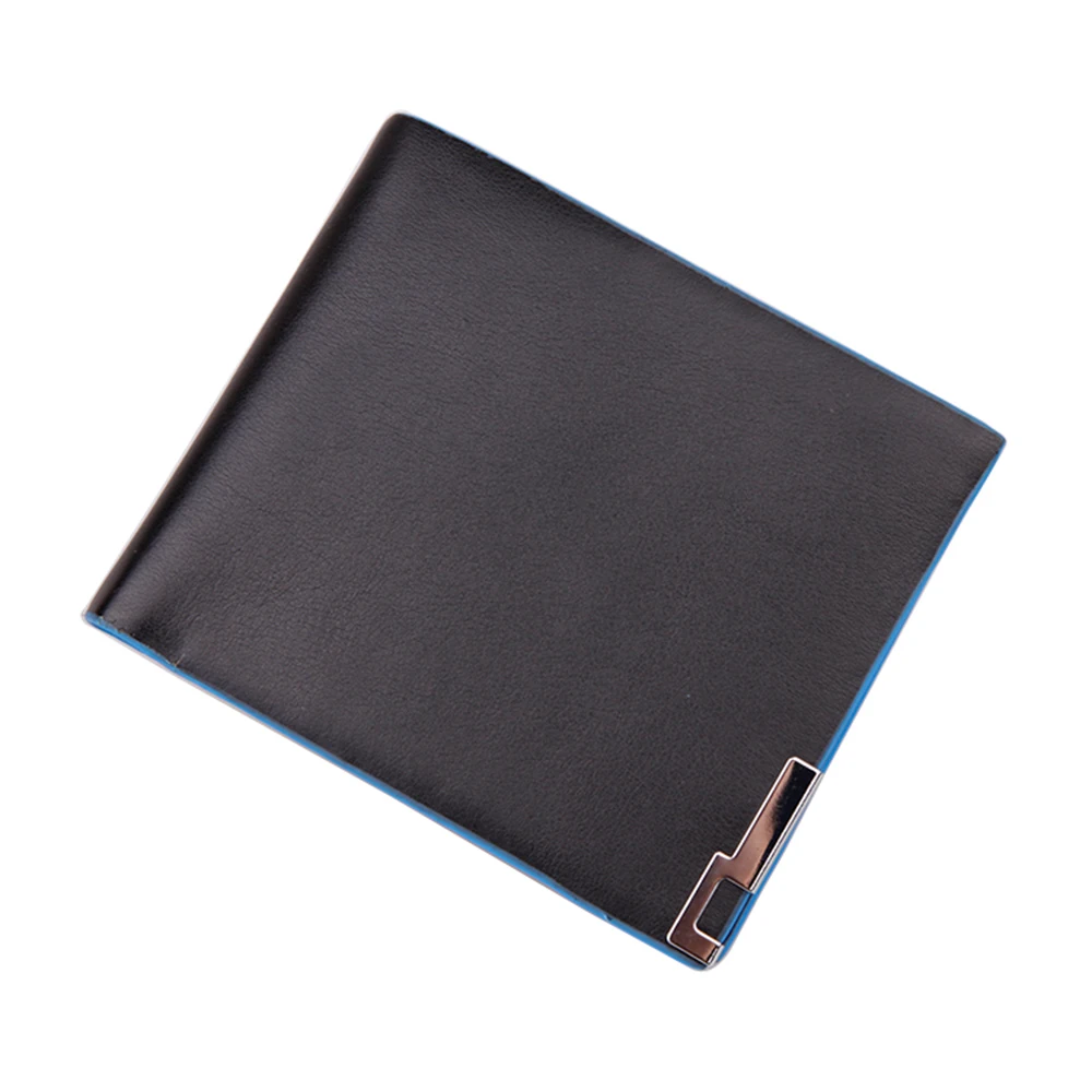 Мужской кошелек CUIKCA водонепроницаемый кожаный тонкий с синими краями и железным