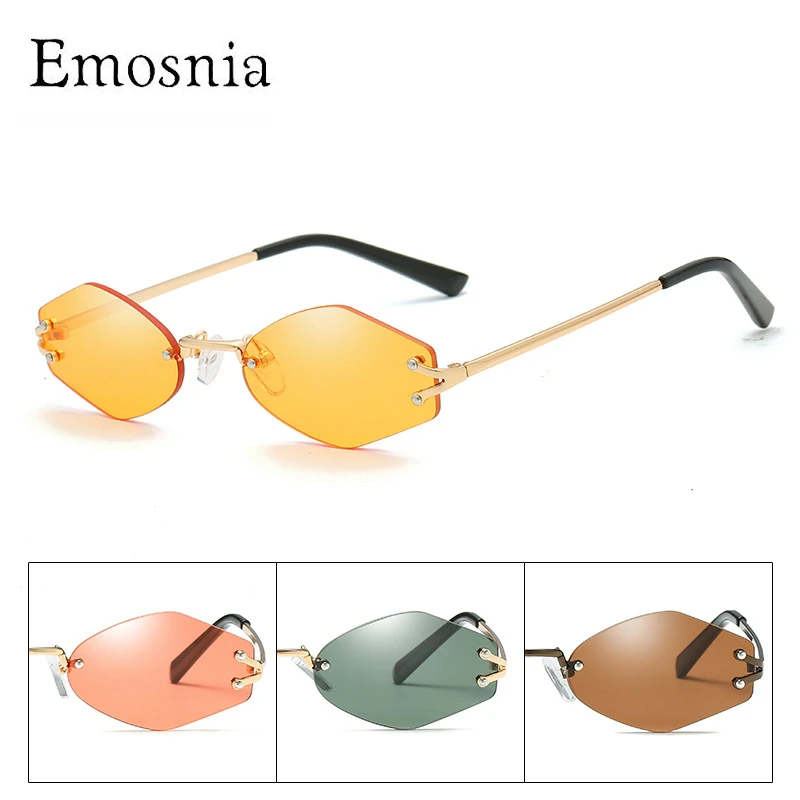 

Small Rimless Sunglasses Women Fashion Brand Designer Metal Frame Polygon Clear Len Vintage Shades 2020 Summer Style Female New