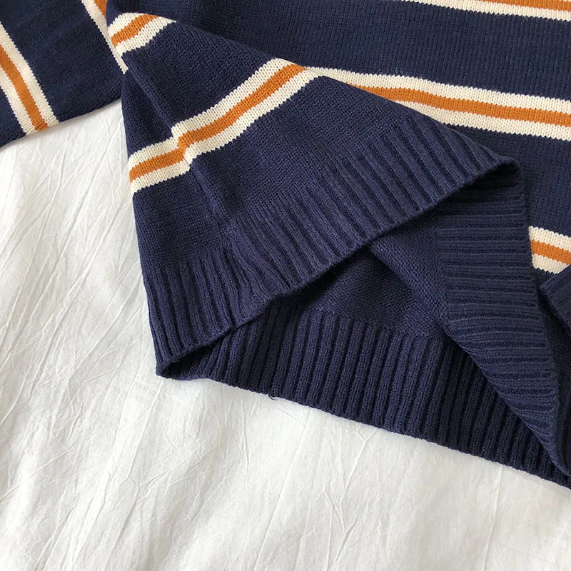 

2020Vintage Stripe Sweaters Women Loose Oversize Korean Style Pullover Top Autumn Winter Long Sleeve Knitted Sweater