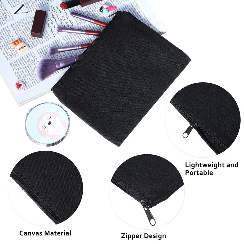 

16Pcs Blank Canvas Makeup Cosmetic Bags Pouch with Zipper, Pencil Pen Pouch Case DIY Craft Bags for DIY Craft (Black)
