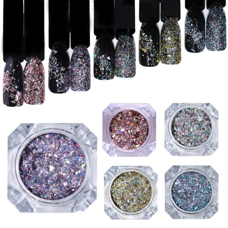 

enhancement Japanese style net red bright seven color flashing powder laser Sequin thick and thin mixed broken diamond powder