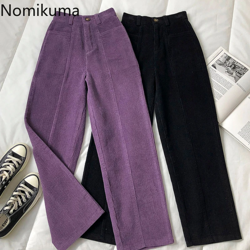 

Nomikuma Corduroy Pants Women Casual Vintage High Waist Trousers Female Korean Style Loose Straight Pantalones All-match Ropa