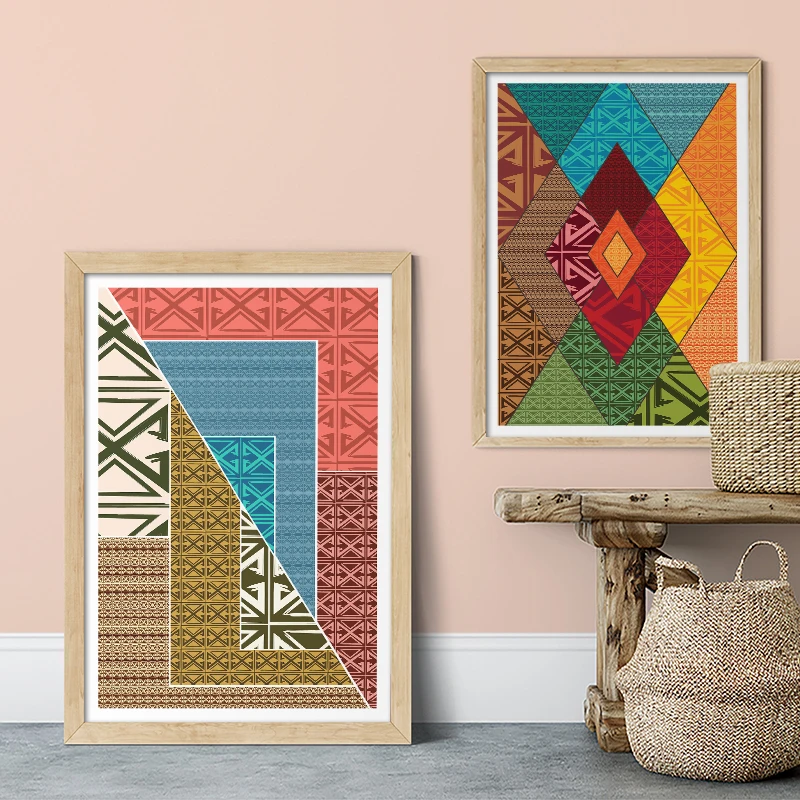 

Boho Unique Multicolored Geometric Poster Minimalist Art Canvas Print Abstract Painting Wall Picture for Living Room Home Decor