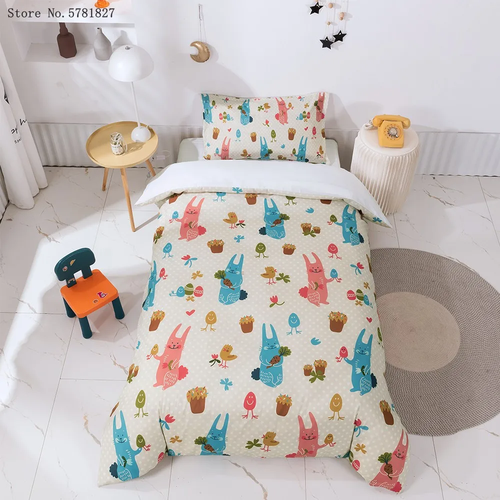 

2/3 Pieces Rabbit Egg Cartoon Bedding Set 3D Print Happy Easter Day Duvet Cover Set For Bedroom Bed Quilt Cover Home Bedspread