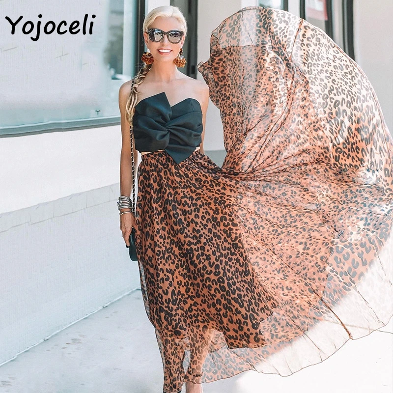 Yojoceli, леопардовая шифоновая юбка, нижняя Женская длинная юбка, уличная, бохо, Женская юбка с принтом, Нижняя юбка