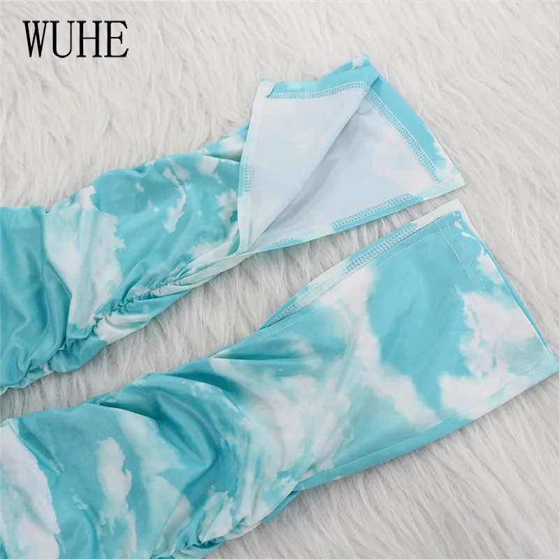 

YEYA Tie Dye Print Two Piece Set Spaghetti Strap Breast Wrap Top and Pleated Stacked Drawstring Pants Skinny Casual Streetwear