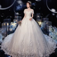 wedding dress 2021 new vestido de noiva o neck luxury lace 1 3m brush train ball gown princess robe de mariea customzie